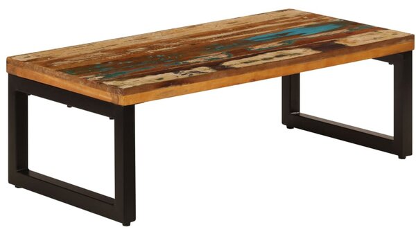 Tömör újrahasznosított fa és acél dohányzóasztal 100x50x35 cm
