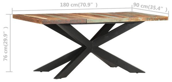 Tömör újrahasznosított fa étkezőasztal 180 x 90 x 76 cm