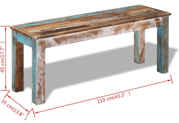 Tömör újrahasznosított fa pad 110 x 35 x 45 cm