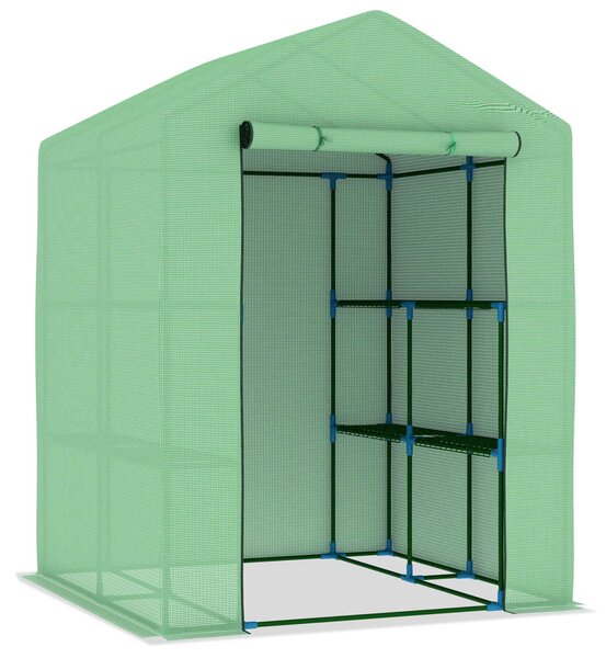 Acél melegház polcokkal 143 x 143 x 195 cm