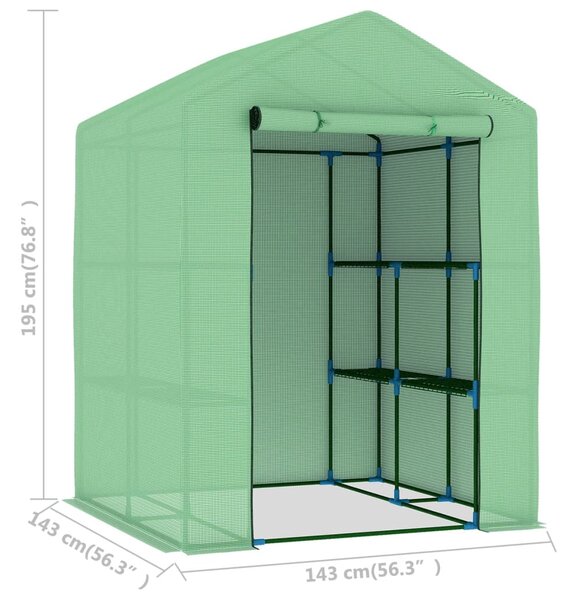 Acél melegház polcokkal 143 x 143 x 195 cm