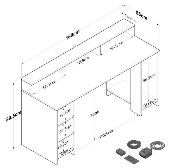 PC asztal Sikine 5 (dió + antracit)