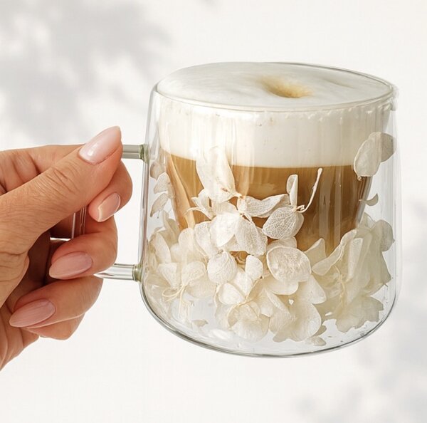 JAKS Whitt duplafalú hőálló üvegpohár fehér virágokkal 180 ml – 1 db
