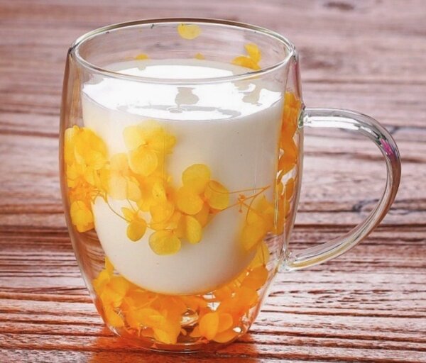 JAKS Yelly duplafalú boroszilikát üvegbögre virágokkal 300 ml – 1 db