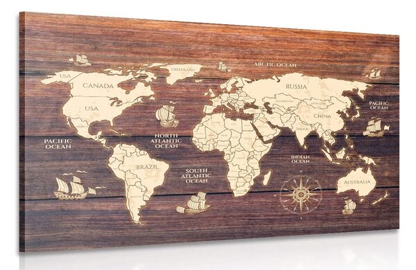 Kép világtérkép fa hatású háttéren