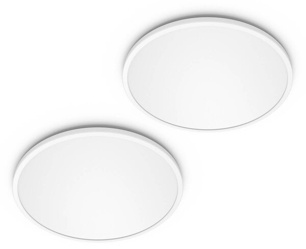 Philips LED SuperSlim 2 darabos szett, fehér, IP44, Ø 25 cm, 2700 K, dimmelhető, Fehér / opál, Dolgozószoba / Iroda, Műanyag, Modern