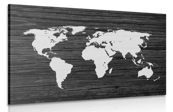 Kép világ térkép fa háttéren fekete fehérben