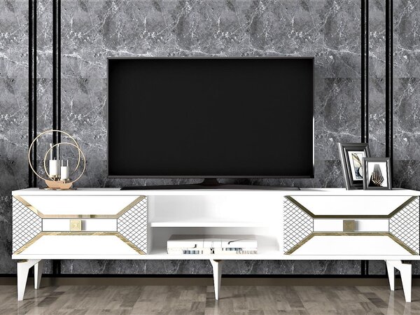 TV asztal/szekrény Velono (fehér + arany)