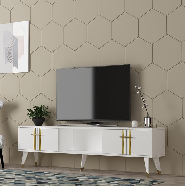 TV asztal/szekrény Pebine 2 (fehér + arany)