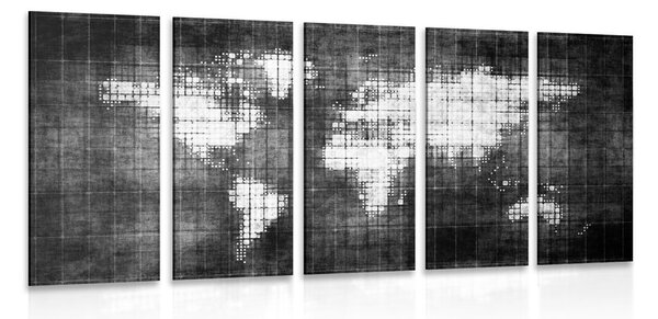 5-részes kép világ térkép fekete fehérben
