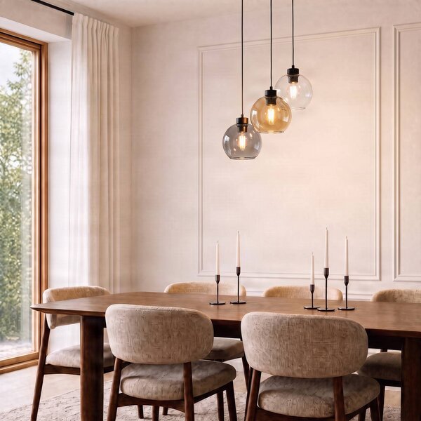 TK Lighting Cubus lógó világítás, Ø 50 cm, 3 izzós, átlátszó/mézbarna, üveg, dimmelhető, Tiszta / átlátszó, Nappali / Étkező, Üveg, Modern