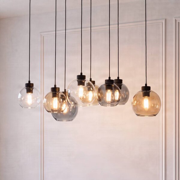 TK Lighting Cubus lógó világítás, 68 cm, 8 izzós, átlátszó/mézszínű/barna, üveg, dimmelhető, Tiszta / átlátszó, Nappali / Étkező, Üveg, Modern