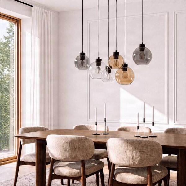 TK Lighting Cubus függőlámpa, 74 cm, 6 lámpás, átlátszó/méz/barna, üveg, dimmelhető, Tiszta / átlátszó, Nappali / Étkező, Üveg, Modern