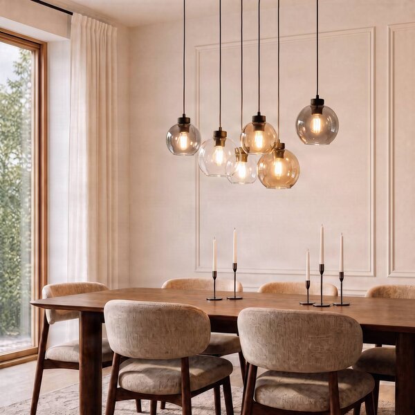 TK Lighting Cubus függőlámpa, 74 cm, 6 lámpás, átlátszó/méz/barna, üveg, dimmelhető, Tiszta / átlátszó, Nappali / Étkező, Üveg, Modern