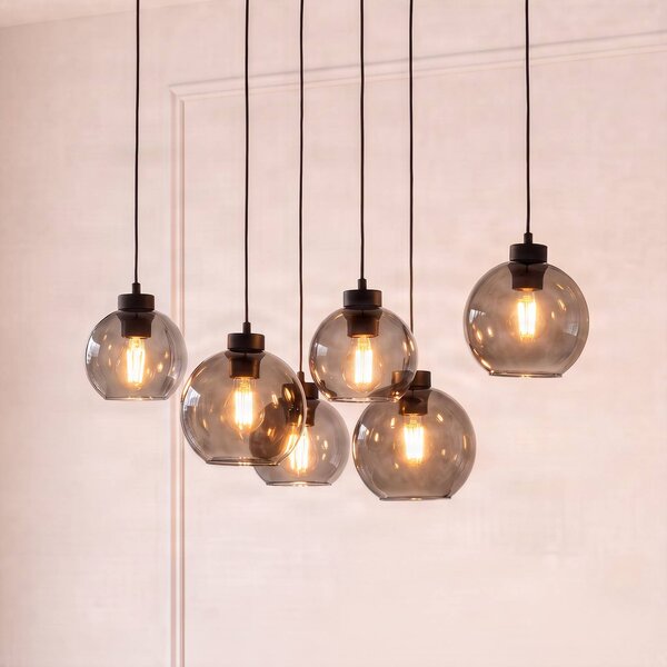 TK Lighting Cubus függőlámpa, füstszürke, üveg, 74 cm hosszú, 6 lámpás, dimmelhető, Fekete, Nappali / Étkező, Üveg, Modern