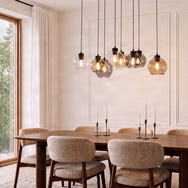 TK Lighting Cubus lógó világítás, 68 cm, 8 izzós, átlátszó/mézszínű/barna, üveg, dimmelhető, Tiszta / átlátszó, Nappali / Étkező, Üveg, Modern
