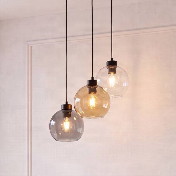 TK Lighting Cubus lógó világítás, Ø 50 cm, 3 izzós, átlátszó/mézbarna, üveg, dimmelhető, Tiszta / átlátszó, Nappali / Étkező, Üveg, Modern