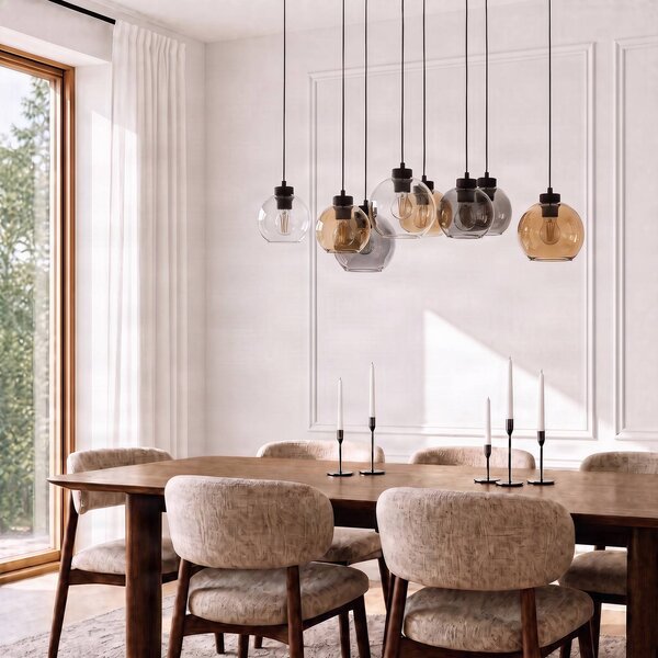 TK Lighting Cubus lógó világítás, 68 cm, 8 izzós, átlátszó/mézszínű/barna, üveg, dimmelhető, Tiszta / átlátszó, Nappali / Étkező, Üveg, Modern
