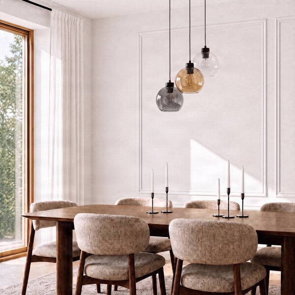 TK Lighting Cubus lógó világítás, Ø 50 cm, 3 izzós, átlátszó/mézbarna, üveg, dimmelhető, Tiszta / átlátszó, Nappali / Étkező, Üveg, Modern