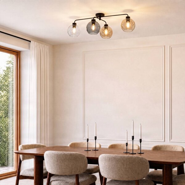 TK Lighting Cubus mennyezeti lámpa, 4 izzós, átlátszó/borostyán/szürke, dimmelhető, Tiszta / átlátszó, Nappali / Étkező, Üveg, Modern