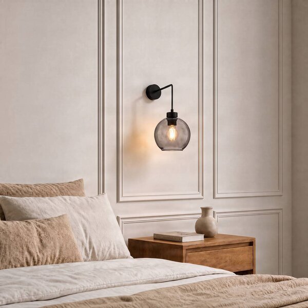TK Lighting Cubus fali lámpa, fekete/füstszürke, üveg, 30 cm magas, E27, dimmelhető, Tiszta / átlátszó, Nappali / Étkező, Üveg, Modern
