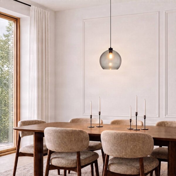 TK Lighting Cubus lógó világítás, füstszürke, üveg, Ø 30 cm, E27, dimmelhető, Fekete, Nappali / Étkező, Üveg, Modern