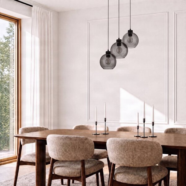 TK Lighting Cubus függőlámpa, Ø 50 cm, 3-lámpás, füstszürke, üveg, dimmelhető, Fekete, Nappali / Étkező, Üveg, Modern