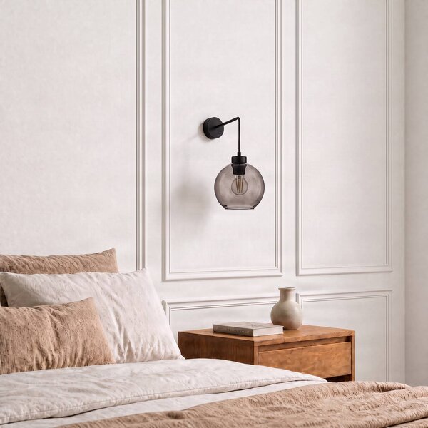 TK Lighting Cubus fali lámpa, fekete/füstszürke, üveg, 30 cm magas, E27, dimmelhető, Tiszta / átlátszó, Nappali / Étkező, Üveg, Modern