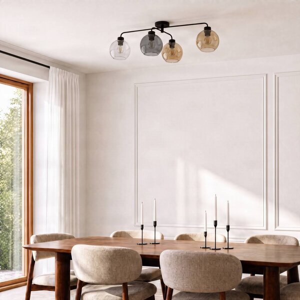 TK Lighting Cubus mennyezeti lámpa, 4 izzós, átlátszó/borostyán/szürke, dimmelhető, Tiszta / átlátszó, Nappali / Étkező, Üveg, Modern