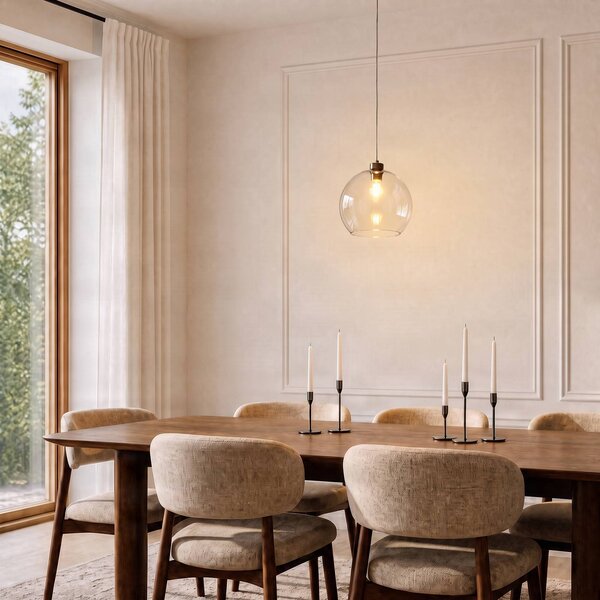 TK Lighting Cubus lógó világítás, átlátszó, üveg, Ø 30 cm, E27, dimmelhető, Tiszta / átlátszó, Nappali / Étkező, Üveg, Modern