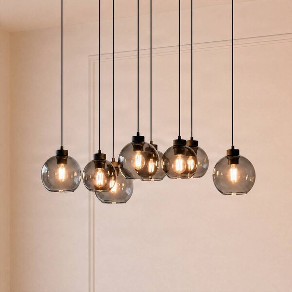 TK Lighting Cubus lógó világítás, 95 cm hosszú, 8 izzós, füstszürke, üveg, dimmelhető, Fekete, Nappali / Étkező, Üveg, Modern