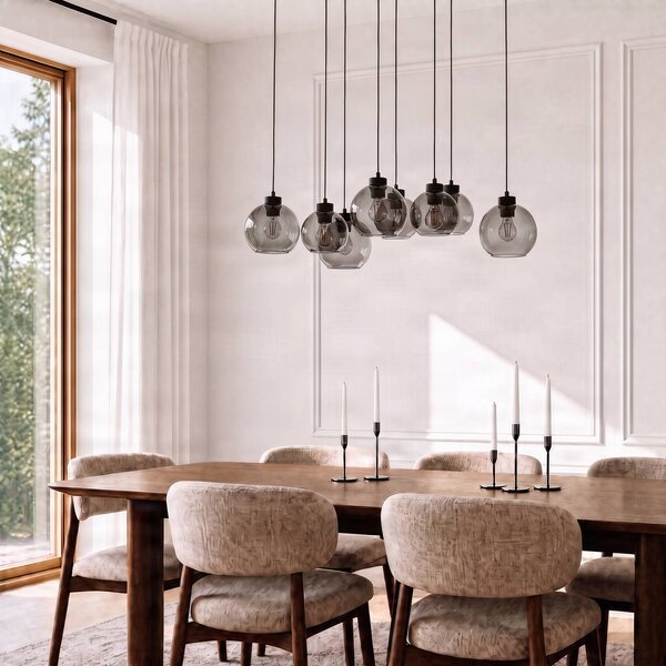TK Lighting Cubus lógó világítás, 95 cm hosszú, 8 izzós, füstszürke, üveg, dimmelhető, Fekete, Nappali / Étkező, Üveg, Modern