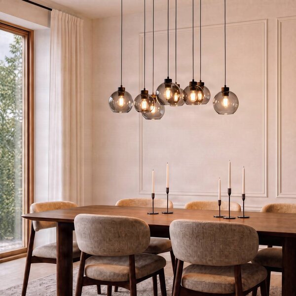 TK Lighting Cubus lógó világítás, 95 cm hosszú, 8 izzós, füstszürke, üveg, dimmelhető, Fekete, Nappali / Étkező, Üveg, Modern