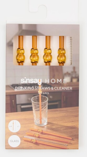 Sinsay - Üveg szívószálak tisztítókefével 5 pack - borostyánszínű