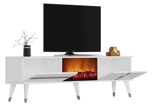 TV asztal/szekrény kandallóval Vekika 3 (fehér + ezüst)