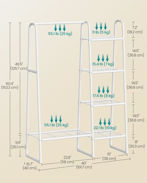 Fogas, Songmics, fehér, 101.7x40x153.3 cm