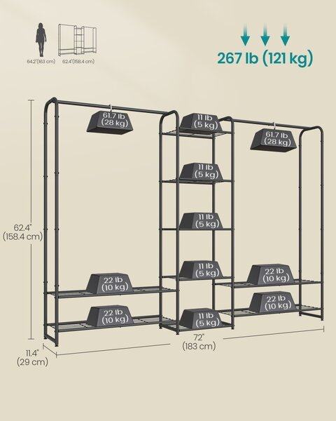 Fogas, Songmics, fekete, 29x183x158.4 cm
