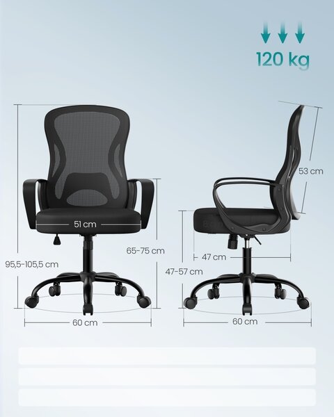 Irodai szék, Songmics, fekete, 63.5x58.5x104.5 cm