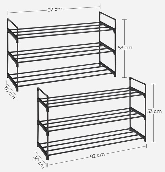 2 darabos moduláris cipőtároló szett, Songmics, fekete, 92x30x54 cm