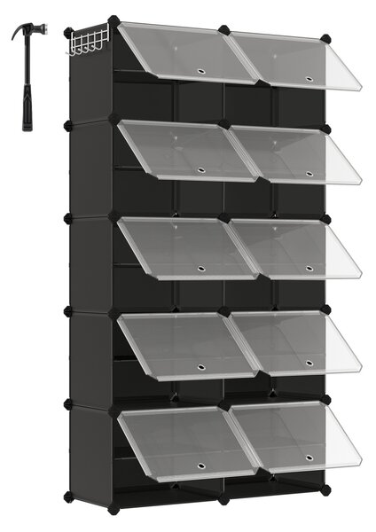 Moduláris cipőtároló, Songmics, fekete, 82x32x152 cm