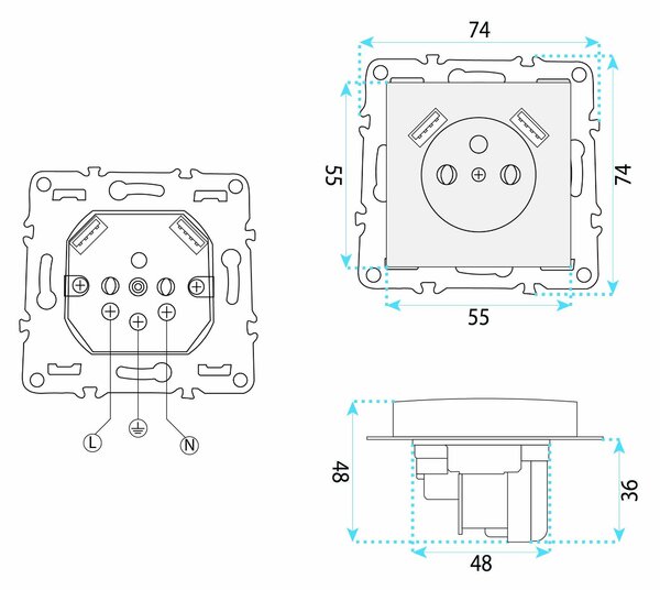 Egyszeres földelt aljzat + 2x USB-A OSTE JNH003-G White