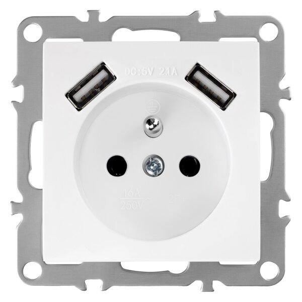 Egyszeres földelt aljzat + 2x USB-A OSTE JNH003-G White