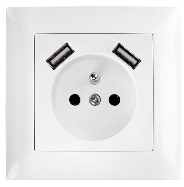 Egyszeres földelt aljzat + 2x USB-A OSTE JNH003-G White