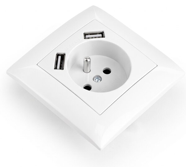 Egyszeres földelt aljzat + 2x USB-A OSTE JNH003-G White