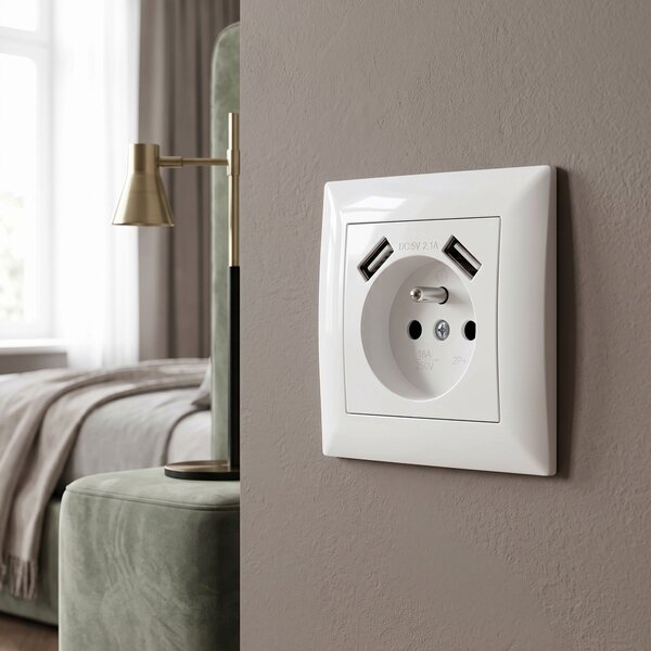 Egyszeres földelt aljzat + 2x USB-A OSTE JNH003-G White