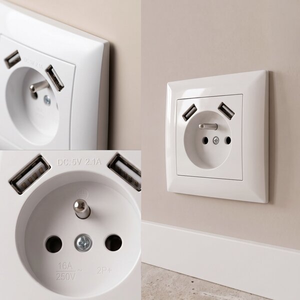 Egyszeres földelt aljzat + 2x USB-A OSTE JNH003-G White
