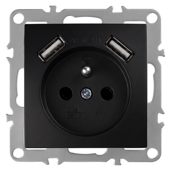 Egyszeres földelt aljzat + 2x USB-A OSTE JNH003-G Black