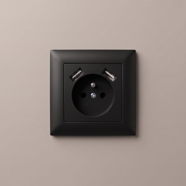 Egyszeres földelt aljzat + 2x USB-A OSTE JNH003-G Black