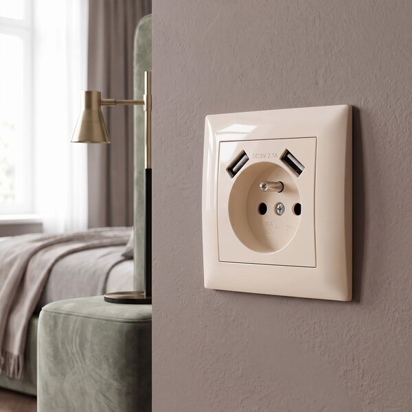 Egyszeres földelt aljzat + 2x USB-A OSTE JNH003-G Beige