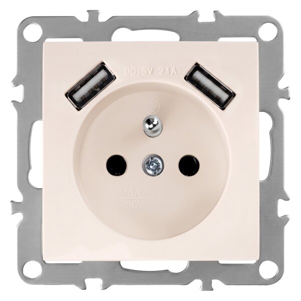 Egyszeres földelt aljzat + 2x USB-A OSTE JNH003-G Beige